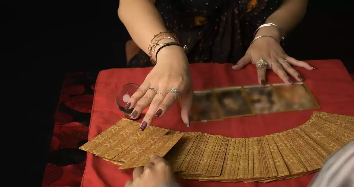 Tarot cards spread on a table